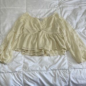 Cream Sheer Long Sleeve Women's Top